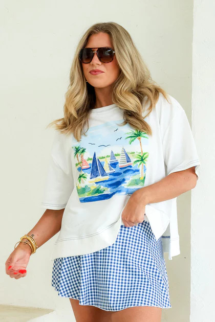 Sail Away Off White Short Sleeve Tee | The Willow Tree