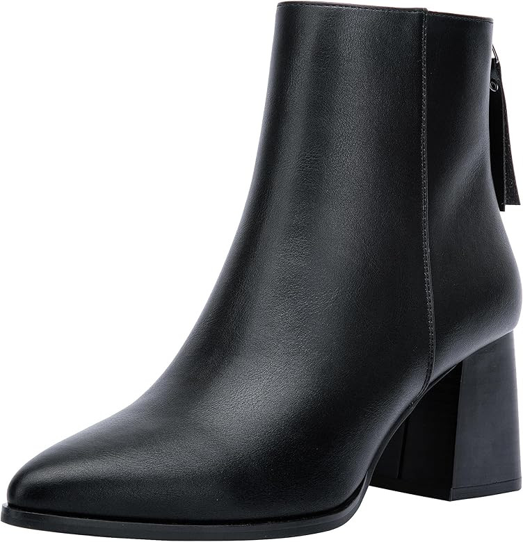 Women's 9635 Chunky Heeled Ankle Boots | Pointed Toe Stacked Block Heel Booties | Amazon (US)