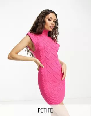 River Island Petite cable knit mini dress in bright pink | ASOS (Global)