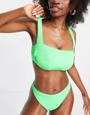 ASOS DESIGN fuller bust mix and match crinkle crop bikini top in neon green | ASOS (Global)