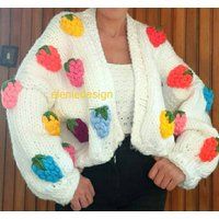 Strawberry Cardigan, Handmade Sweater For Women , Oversized Women, Strawberry Dress, Chunky Knitted  | Etsy (CAD)