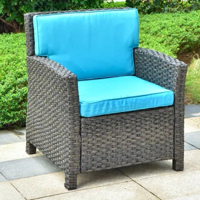 Stapleton Wicker Resin Patio Chair with Cushions Charlton Home® Frame Color: Dark Coffee, Cushion Co | Wayfair North America