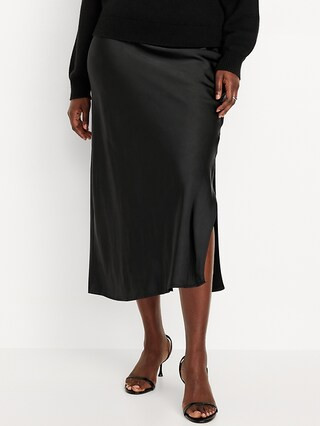 High-Waisted Satin Midi Slip Skirt | Old Navy (US)