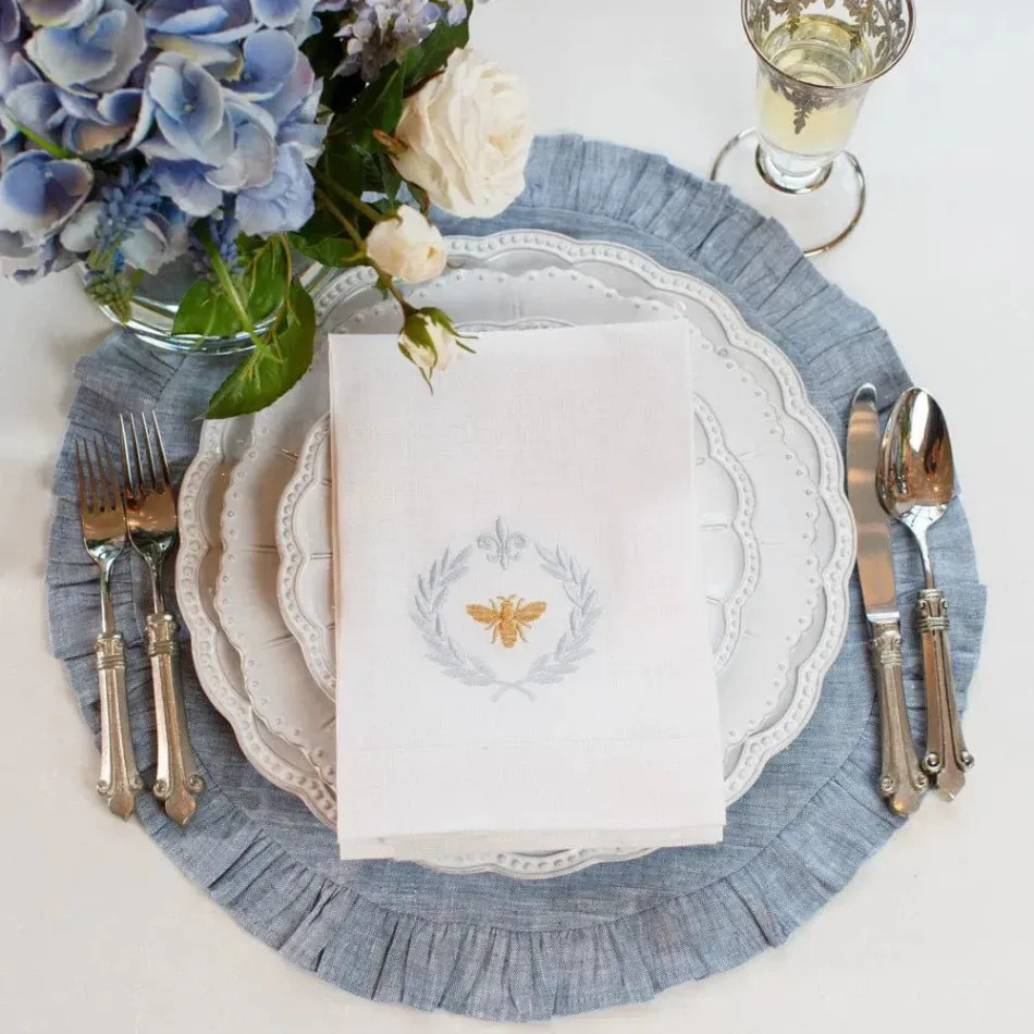 Round Ruffle, Linen Blue Chambray 18" D Placemat | Gracious Style
