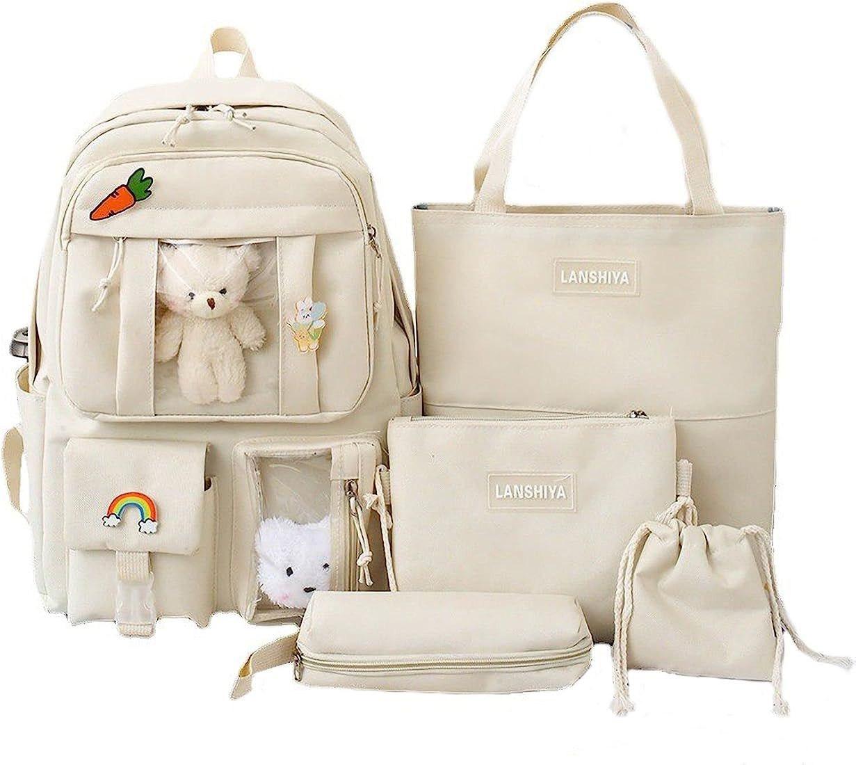 YGYCF Kawaii Backpack 5Pcs Set for Student with Cute Bear Accessories - School Bags for Teen Girl... | Amazon (US)