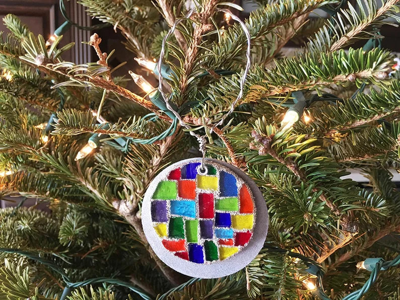 Colorblock Mosaic Ornament Circle Bright Colors Mod Modern Christmas Winter Trim the Tree Deck th... | Etsy (US)
