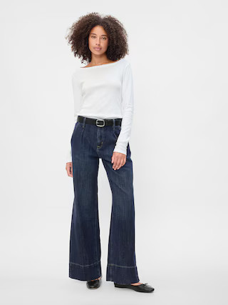 High Rise Pleated Wide-Leg Jeans | Gap Factory