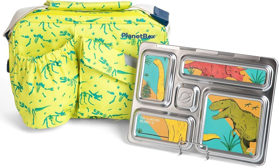 PlanetBox Rover Stainless Steel Bento Box Style Lunch Box Kit for Kids with 5 Compartments, Dino ... | Amazon (US)