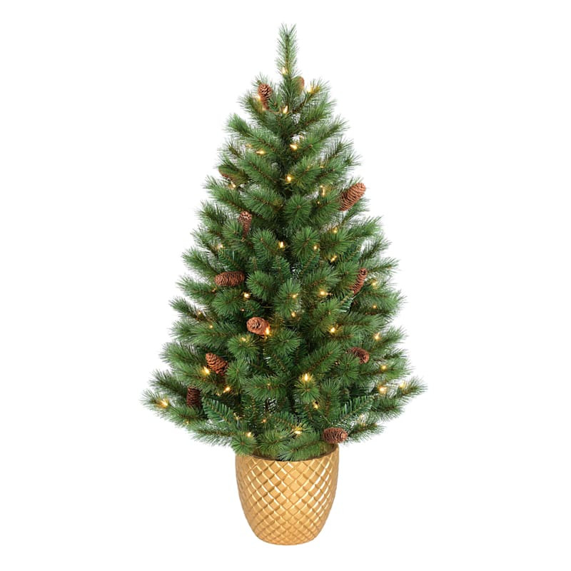 (A33) Pre-lit Mix Tips Gold Pot Porch Tree, 4' | At Home
