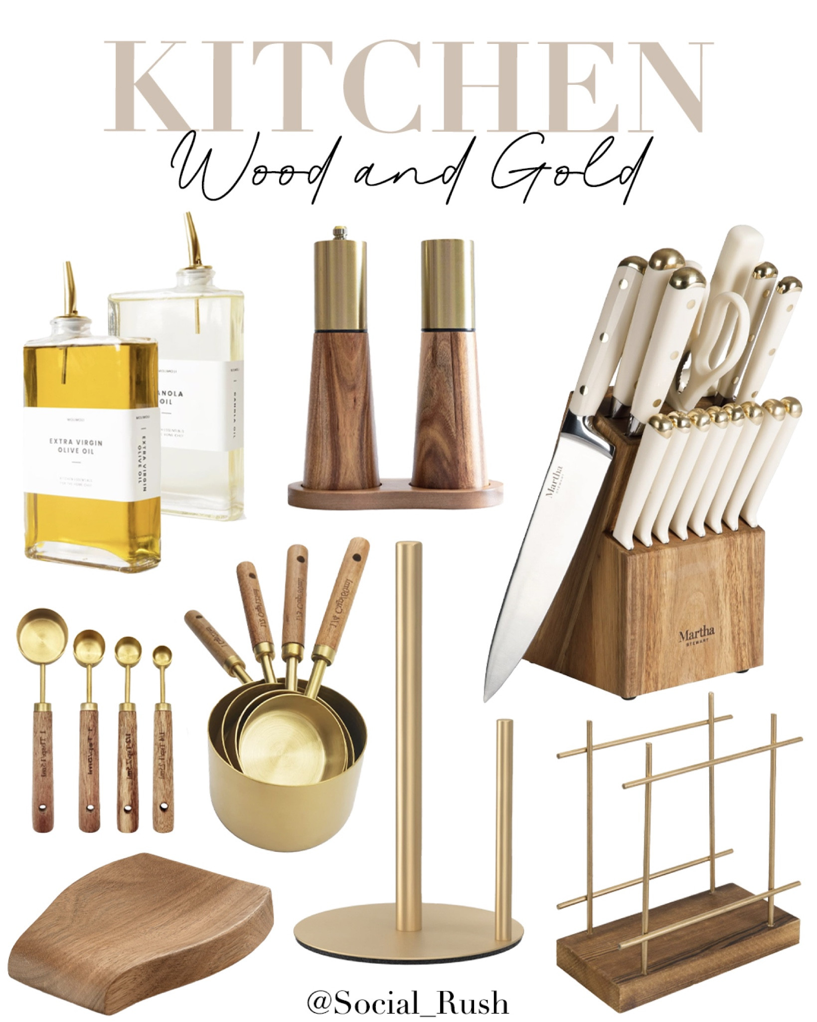 Wood and gold kitchen accessories, modern kitchen decor ideas, gold utensils and flatware, wooden salt and pepper shakers, gold and wood knife set, kitchen countertop organization, luxury kitchen tools, gold oil dispenser bottles, wood and gold measuring cups, elegant kitchen accessories, neutral kitchen decor, gold paper towel holder, wood and brass spice rack, minimalist kitchen tools, stylish kitchen essentials, rustic and modern kitchen mix, farmhouse chic kitchen decor, gold and wood cooking tools, high-end kitchen organization, sustainable kitchen accessories.

#LTKHome #LTKFindsUnder100 #LTKStyleTip