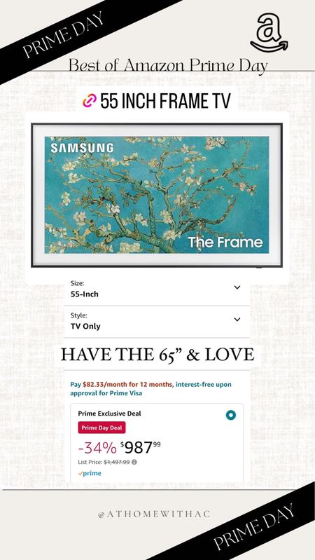 Samsung frame art tv television 

#LTKxPrimeDay #LTKFind #LTKhome