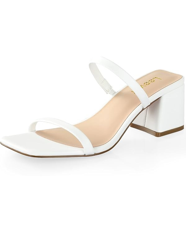 Leevar Square Toe Heeled Sandals for Women - Women's Low Block Heels Sandals - 2.25IN Open Toe An... | Amazon (US)