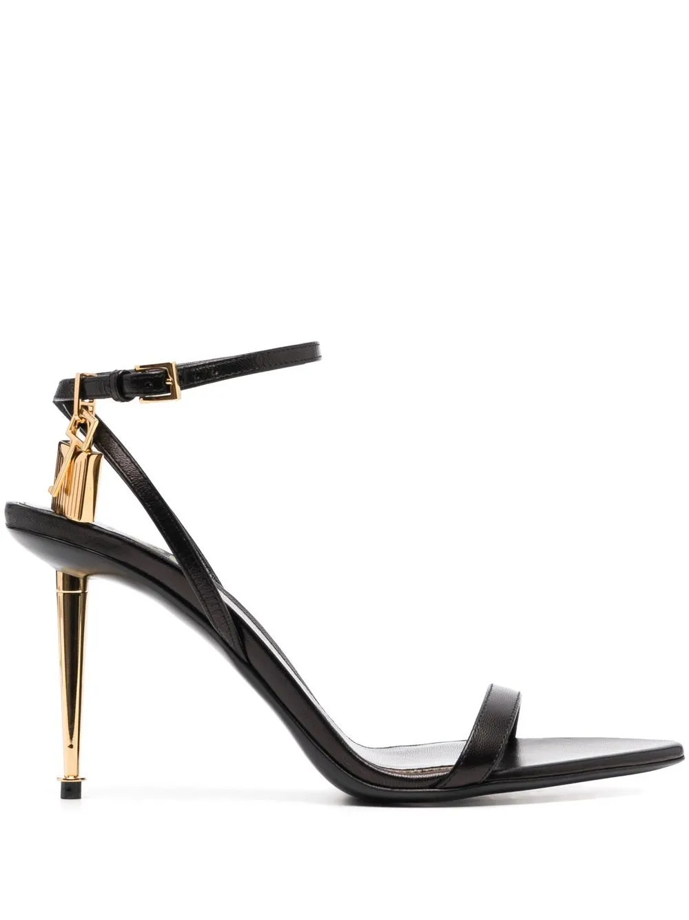 TOM FORD Padlock 85mm Leather Sandals | Black | FARFETCH | Farfetch Global