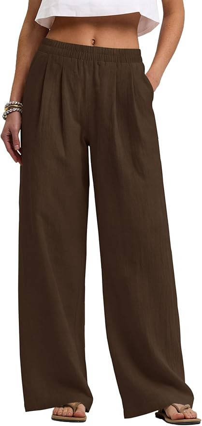 LOMON Linen Pants Women Wide Leg Palazzo Pants Beach Vacation Outfits Cotton Summer 2026 Flowy Cl... | Amazon (US)