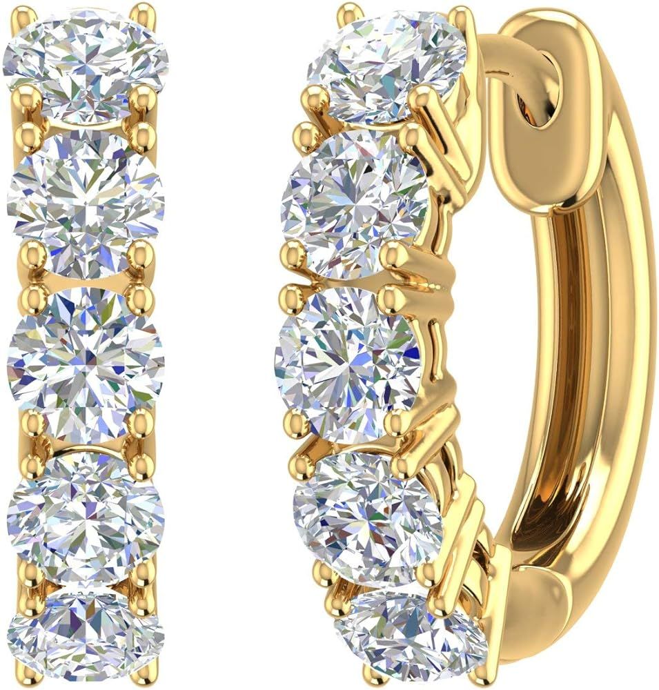 1/2 Carat to 1 Carat Natural Diamond Hoop Earrings in 10K Gold or 950 Platinum | Amazon (US)