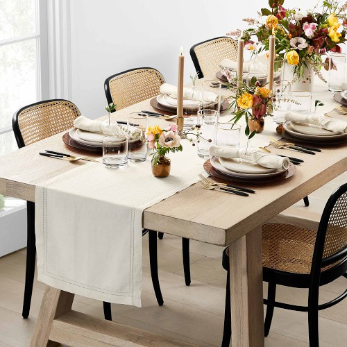 Linen Double Hemstitch Table Runner, Cream | Williams-Sonoma