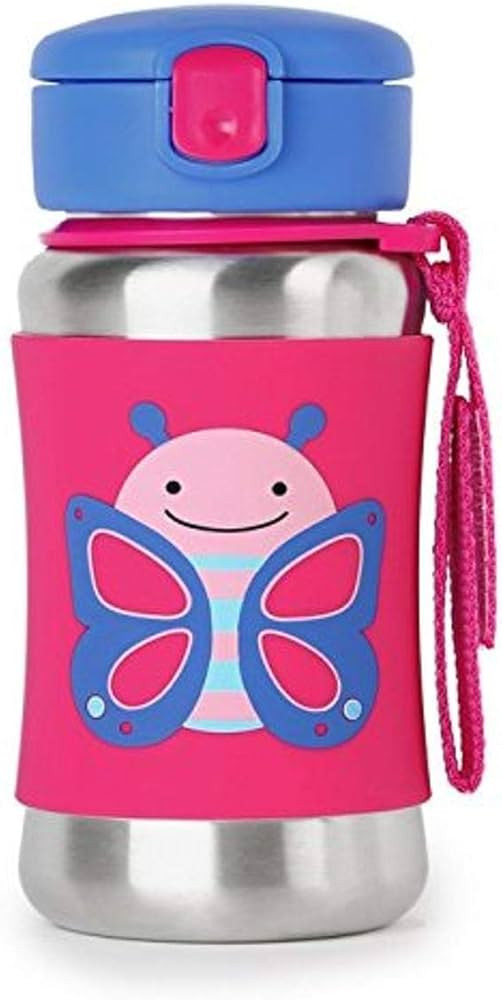 Skip Hop Toddler Sippy Cup with Straw, Zoo Stainless Steel Straw Bottle, Butterfly | Amazon (US)