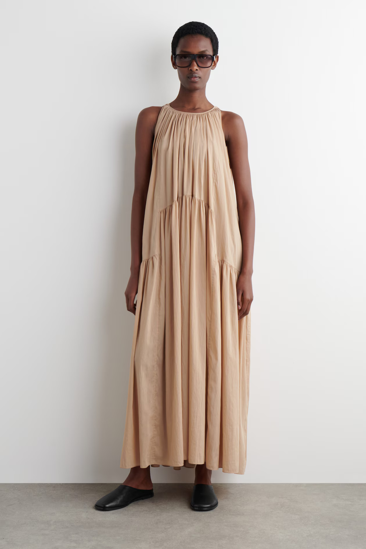 GATHERED HALTERNECK MAXI DRESS - BEIGE | COS UK
