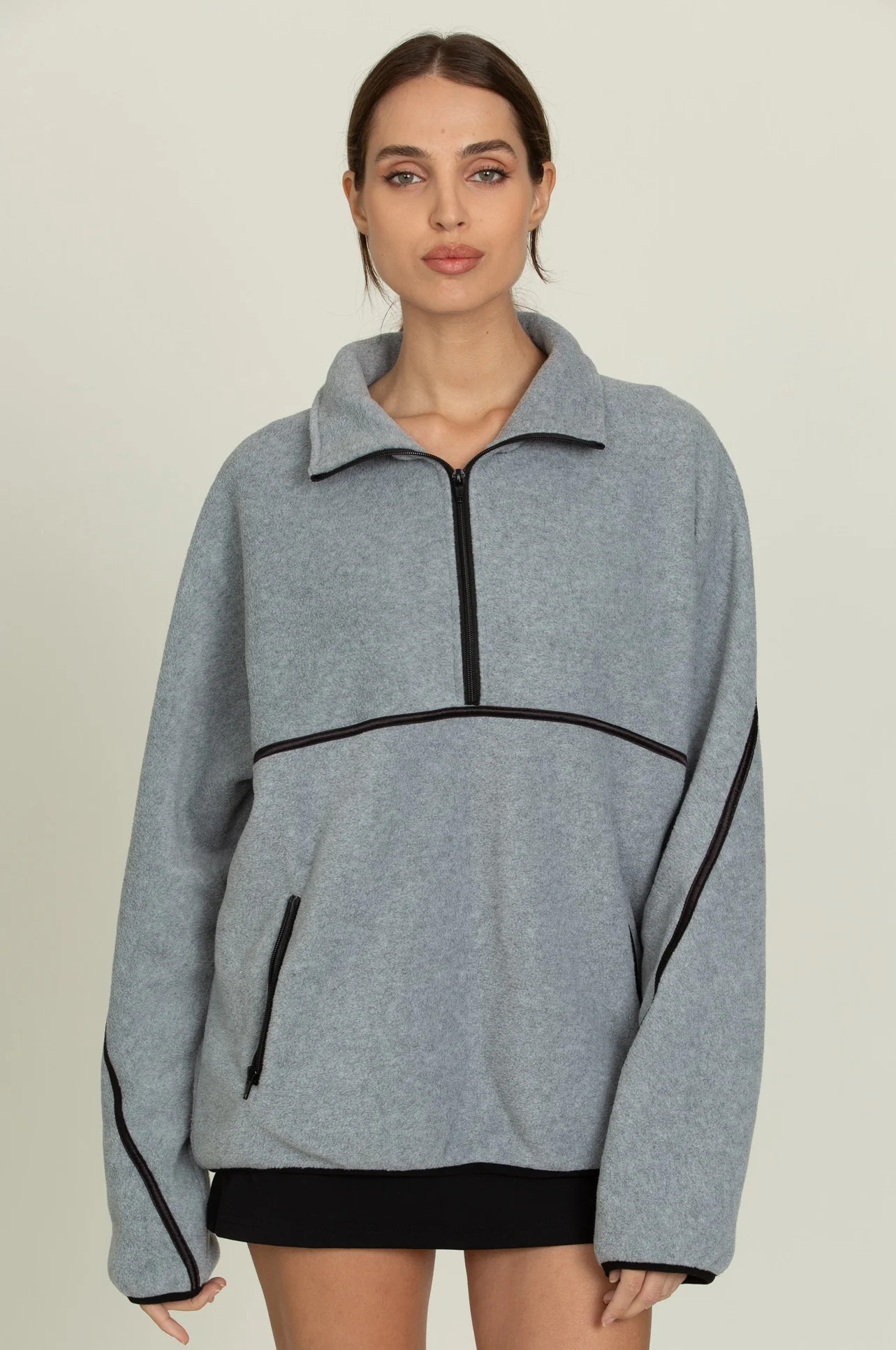 Heather Grey Minimalistic Half-Zip Pullover | Gold Hinge