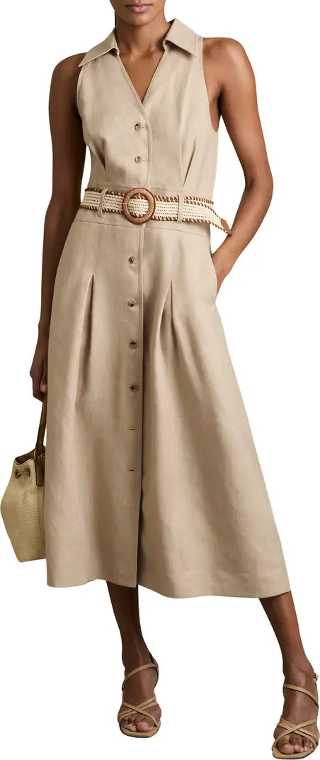 Reiss Annie Sleeveless Belted Linen Shirtdress | Nordstrom | Nordstrom