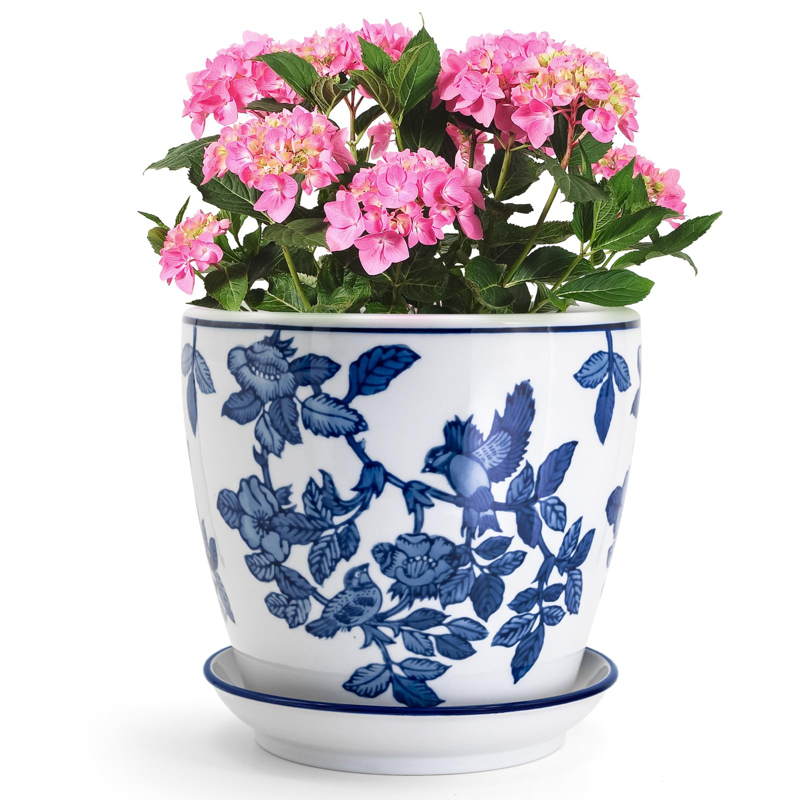 8 inch Ceramic Flower Pots, Chinoiserie Decor Ceramic Planter Plant Pots for Indoor Plants with D... | Amazon (US)