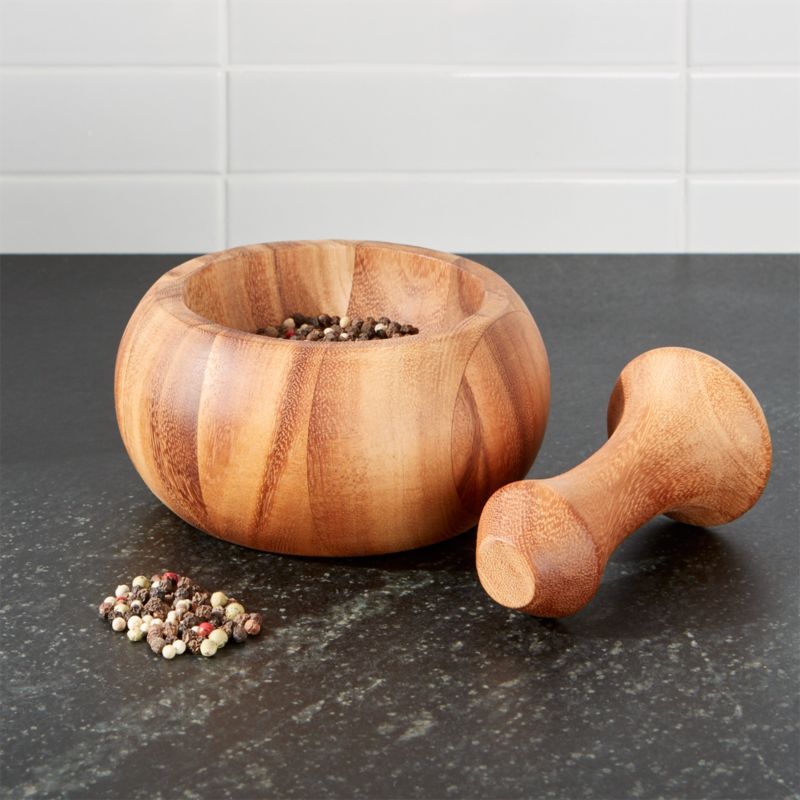 Acacia Wood Mortar and Pestle Molcajete Bowl Grinder + Reviews | Crate & Barrel | Crate & Barrel