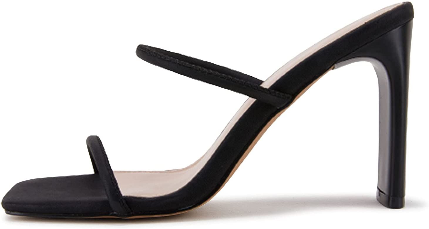 VETASTE Women Double Straps Heel Sandals Square Open Toe Party Dress Shoes | Amazon (US)