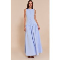 Light Blue Button Down Drop Waist Maxi Dress | PrettyLittleThing US
