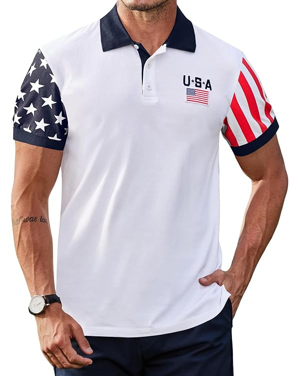 Arvilhill Men's American Flag Polo Shirts Short Sleeve 4th of July Cotton Golf Shirt (S-3XL) | Amazon (US)