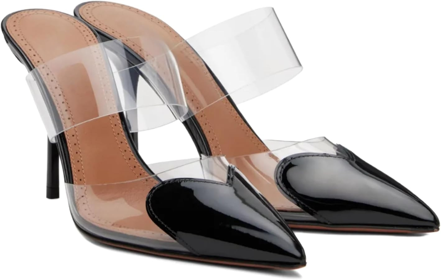 Love Heart Clear High Heeled Sandals for Women Closed Pointed Toe Comfortable Stiletto Mule Slip ... | Amazon (US)