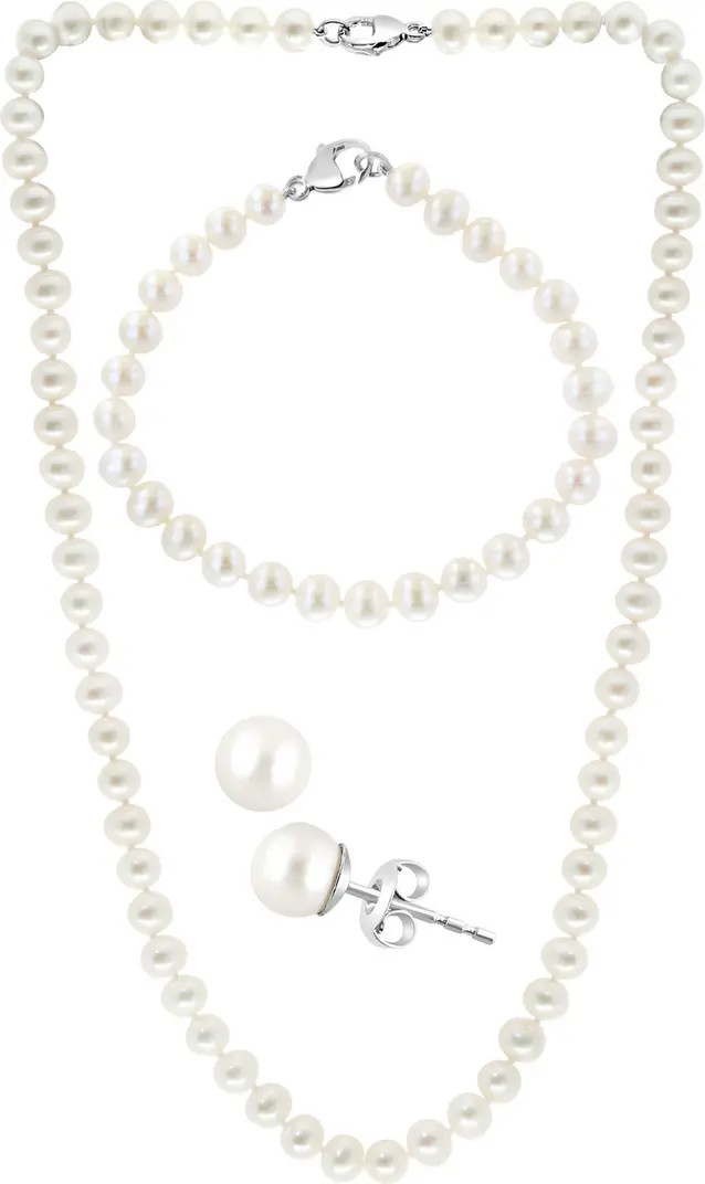 Sterling Silver Freshwater Pearl Necklace, Bracelet & Earrings 3-Piece Set | Nordstrom Rack