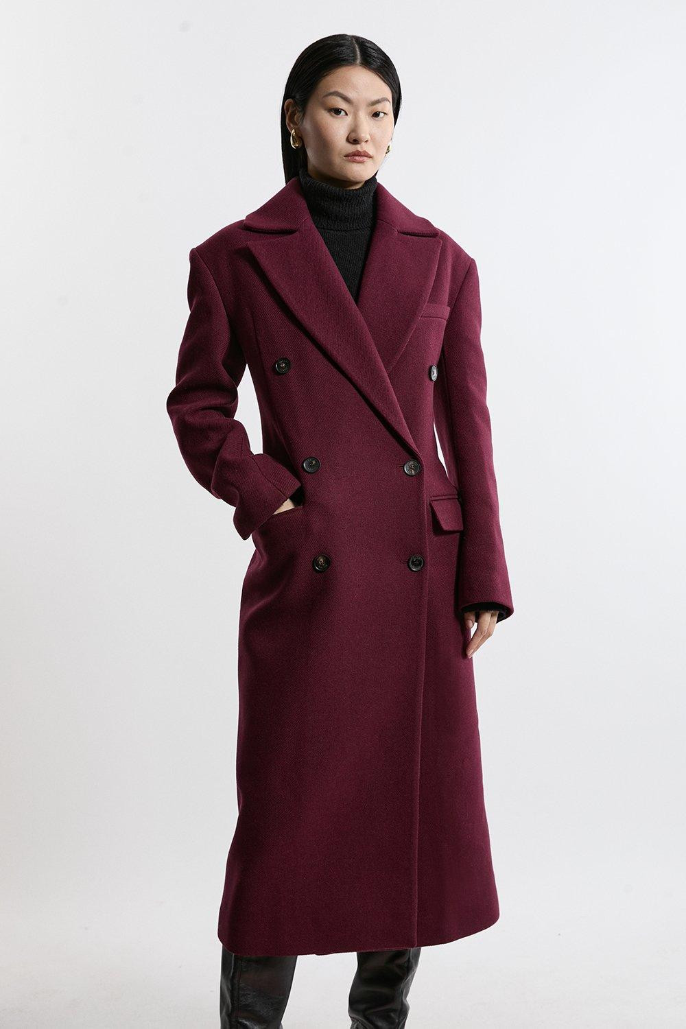 Italian Wool Blend Strong Shoulder Anti Fit Midi Coat | Karen Millen UK + IE + DE + NL