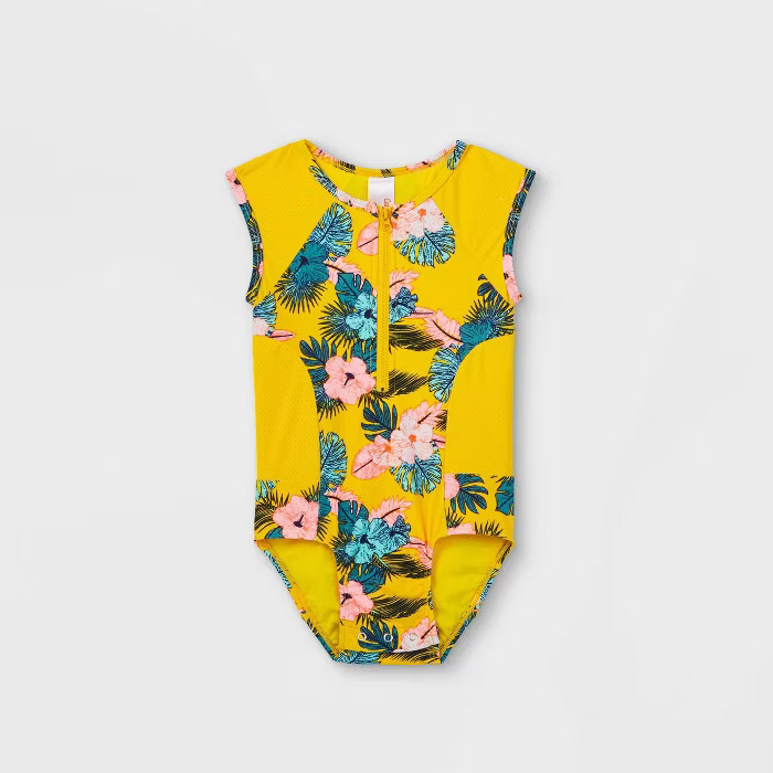 Toddler Girls' Floral Zip-Front One Piece Swimsuit - Cat & Jack™ Yellow | Target