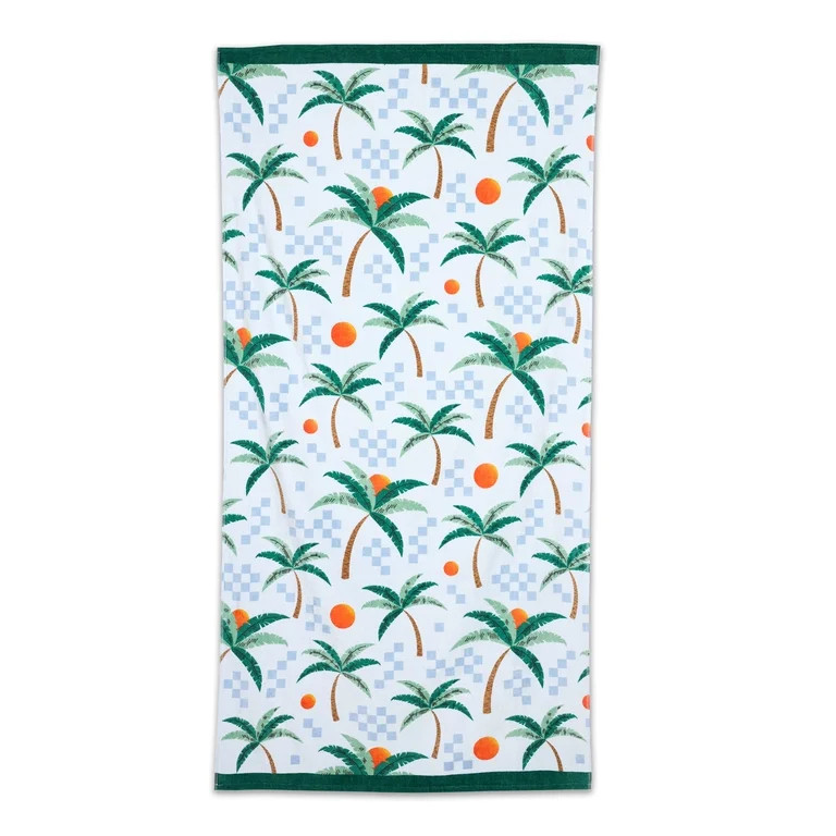 Mainstays Palm Check Cotton Beach Towel, 36 x 72 Inch | Walmart (US)