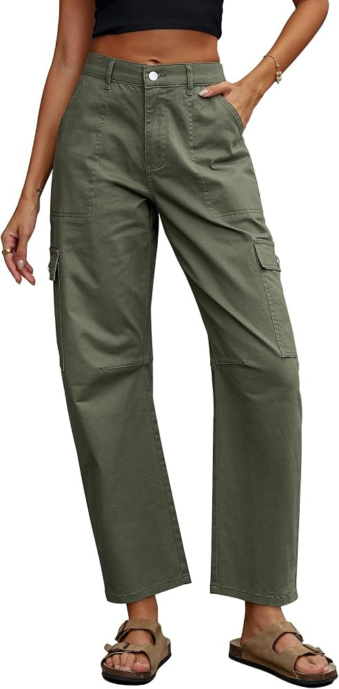 Eddoyee Barrel Jeans Women Cargo Ankle Pants Wide Leg High Waisted Casual Baggy Utility Denim Tro... | Amazon (US)