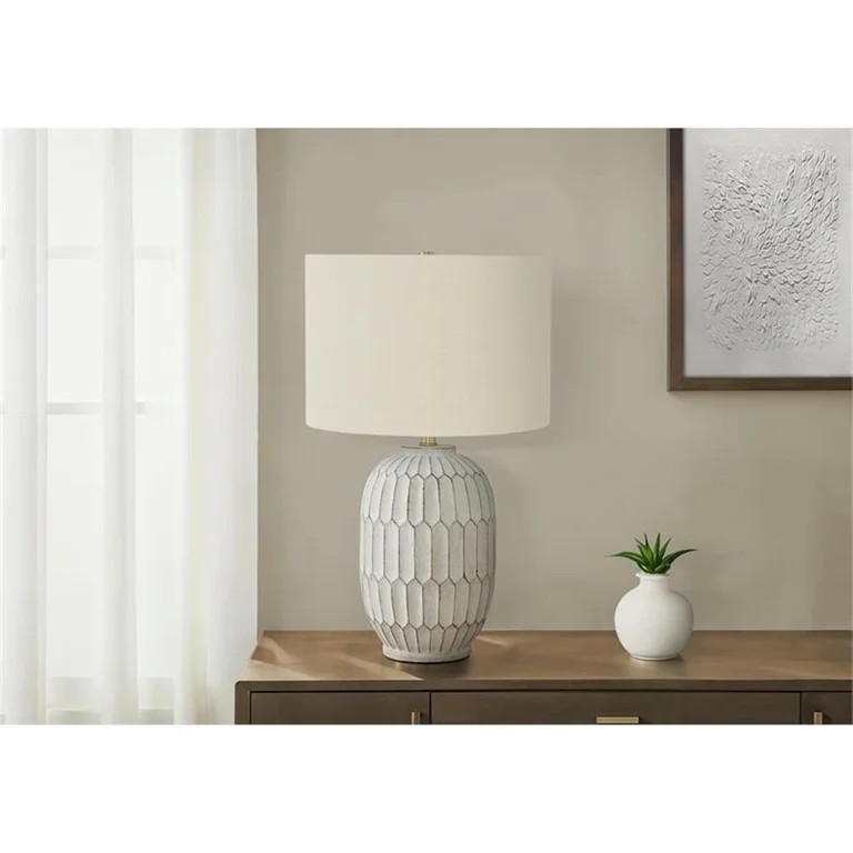 Pemberly Row 24" Cream Resin Vase Table Lamp with Ivory Drum Shade | Walmart (US)