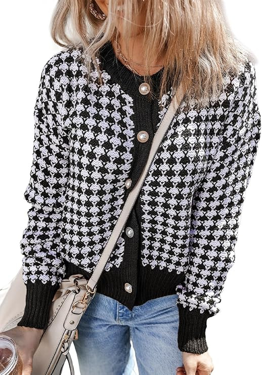 Dokotoo Cardigan Sweaters for Women V Neck Button Down Long Sleeve Plaid Knit Cardigans Sweater T... | Amazon (US)