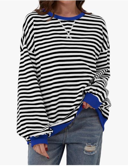 Amazon oversized black and white stripe with blue detail sweatshirt. Free people style Loungewear 

#LTKFindsUnder50 #LTKOver40 #LTKU