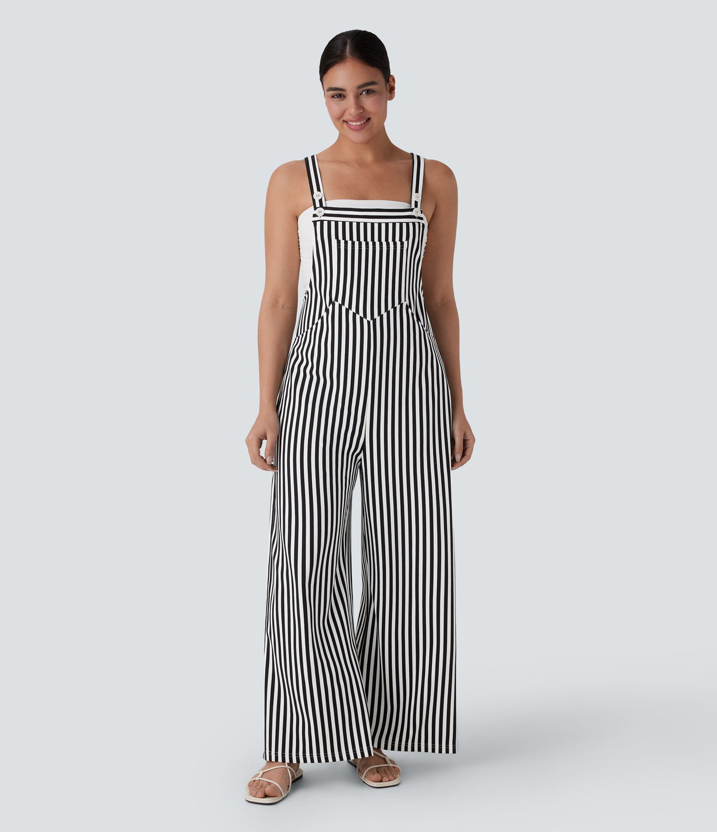 Women’s Pockets Stripe Waffle Overalls - Halara | HALARA
