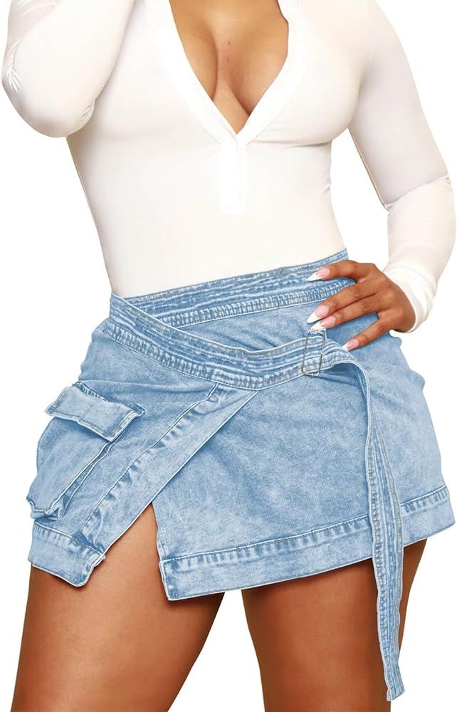 Mrskoala Denim Cargo Mini Skirt for Women with Pockets | Amazon (US)