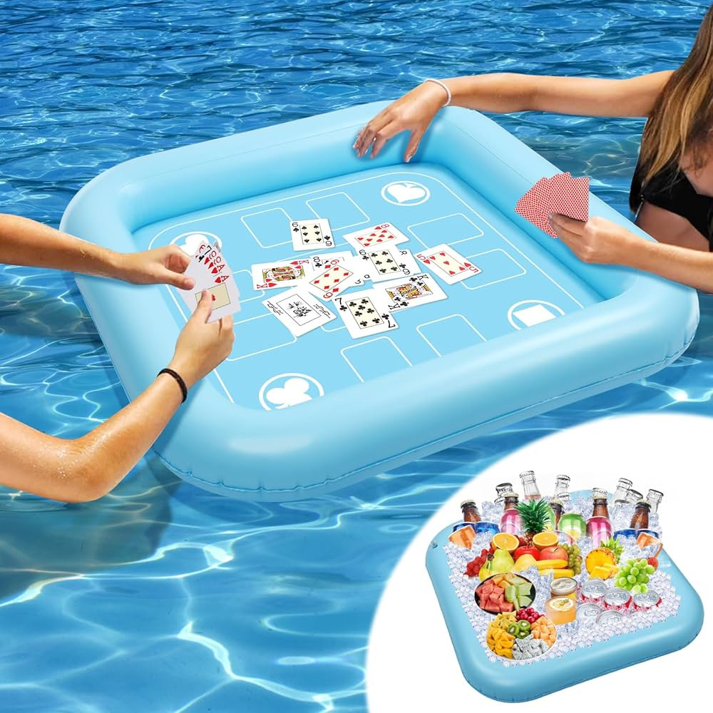 Floating Table for Pool Game with Waterproof Playing Cards, 35.5 x 35.5 in Floating Card Table fo... | Amazon (US)