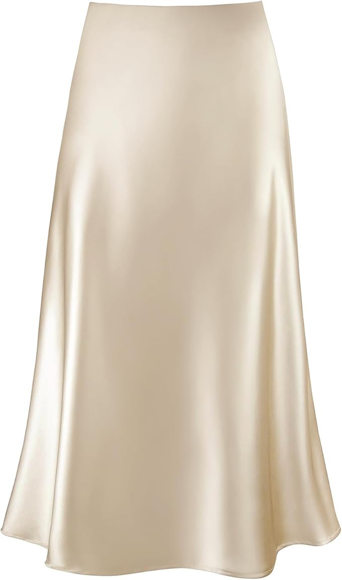 Modegal Women's Satin High Waist Hidden Elasticized Waistband Flared Casual A Line Midi Skirt | Amazon (US)