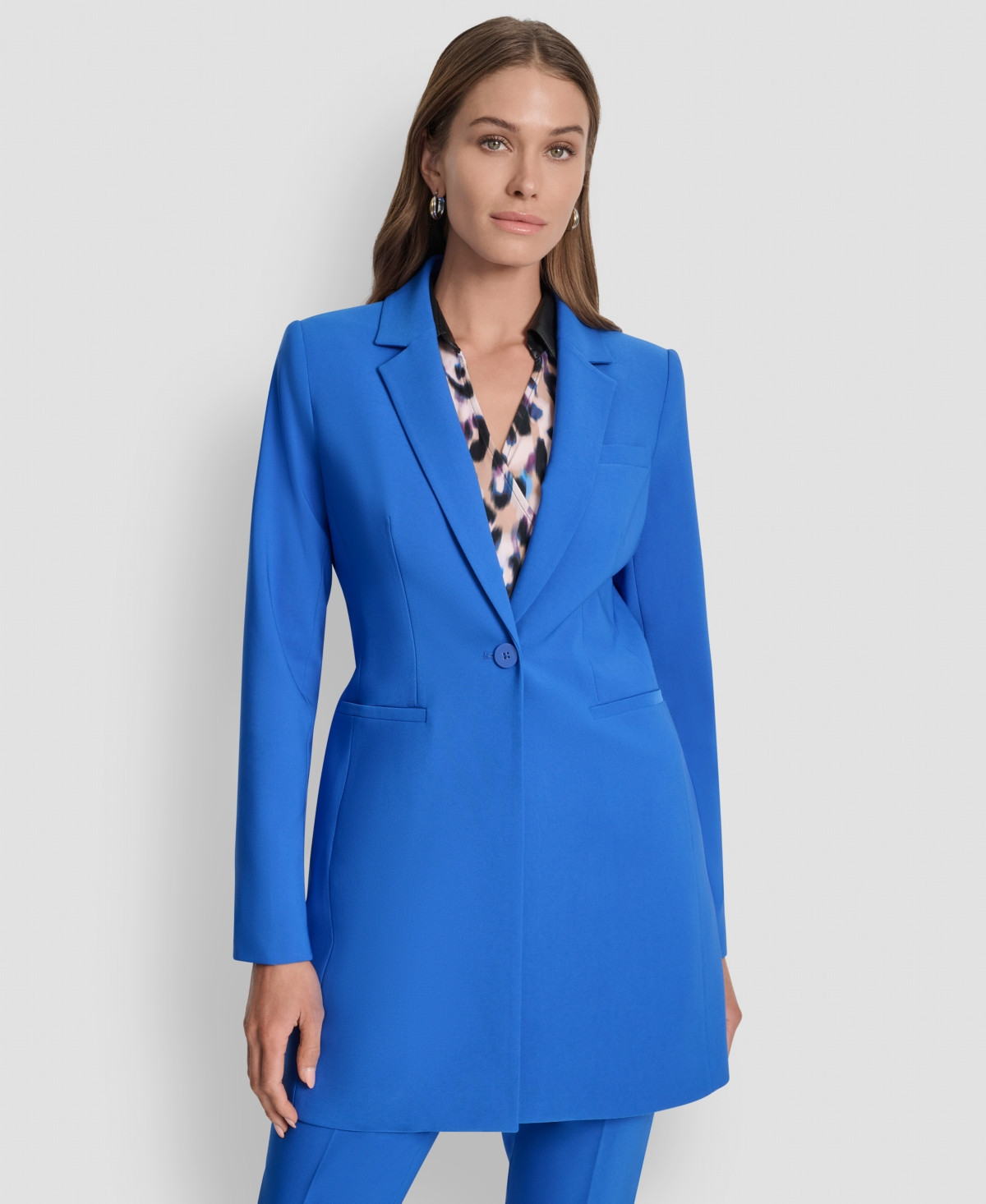 Dkny Women's Notch-Collar One-Button Long Jacket - Classic Blue | Macy's