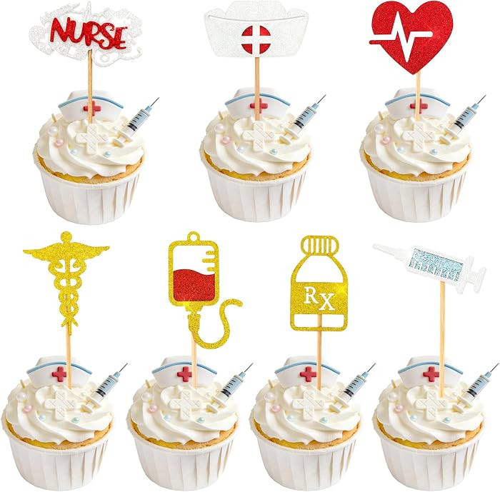 Nurse Cupcake Toppers, 28PCS Glitter Nursing School Graduation Cupcake Picks, Medical Rn Graduati... | Amazon (US)