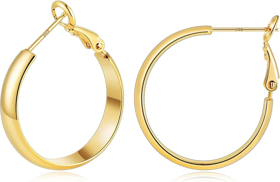 Gacimy Gold Hoop Earrings for Women, 14k Real Gold Plated with 925 Sterling Silver Post, Hypoalle... | Amazon (US)