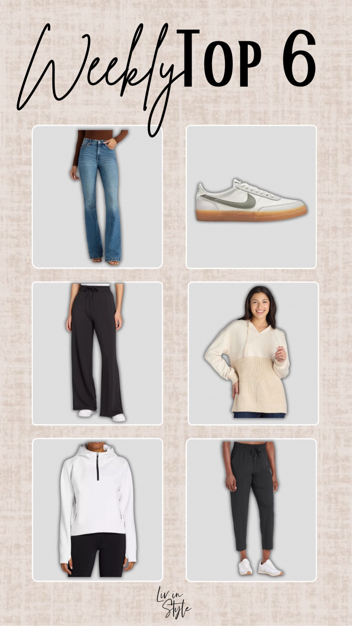 This week’s top 6! Bootcut jeans, casual pants and quarter zip sweat shirt, hooded sweatshirt and the perfect lifestyle sneaker for fall!

#LTKStyleTip #LTKShoeCrush #LTKActive