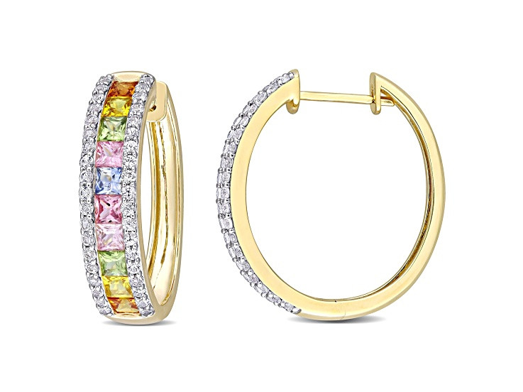 5.75ctw Multi-Color Sapphire Hoop Earrings in 14K Yellow Gold - 1756WA | JTV Jewelry