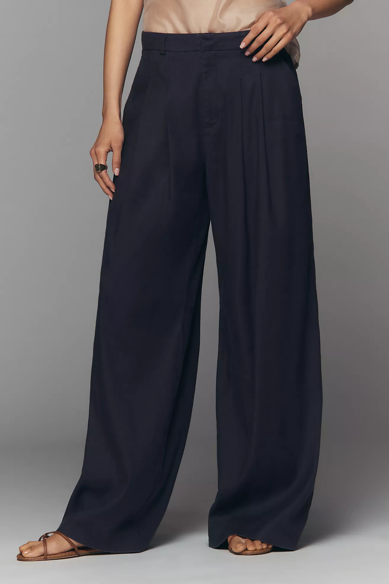 Avery European Linen Stretch Pleated Wide Leg Trousers | Anthropologie (US)