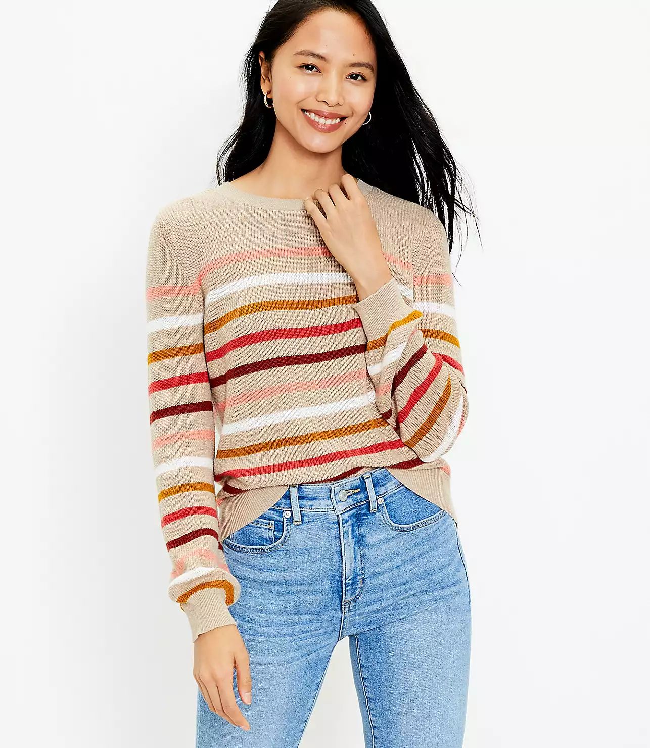 Striped Draped Sleeve Sweater | LOFT