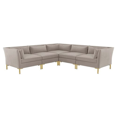 Marceau Velvet L-Shaped Sectional, Cream | One Kings Lane